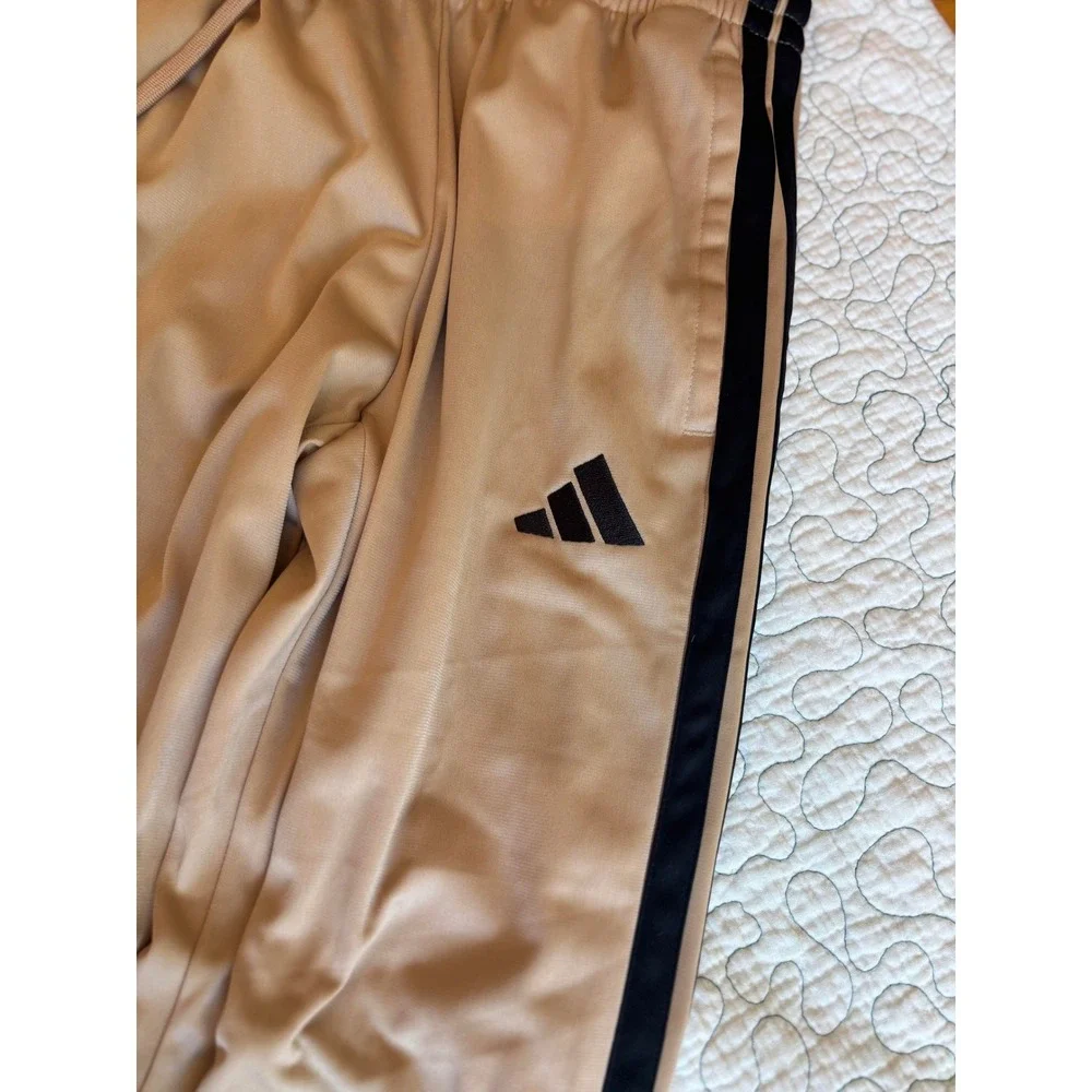Adidas Mens 3-Stripes Training‎ Pants Warm Sandstone Tan Black Size Small